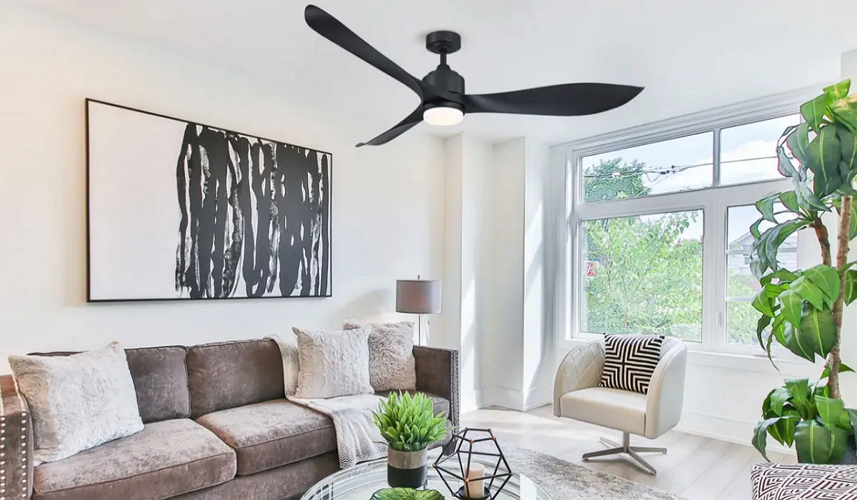 Matte Black ceiling Fan in a light interior