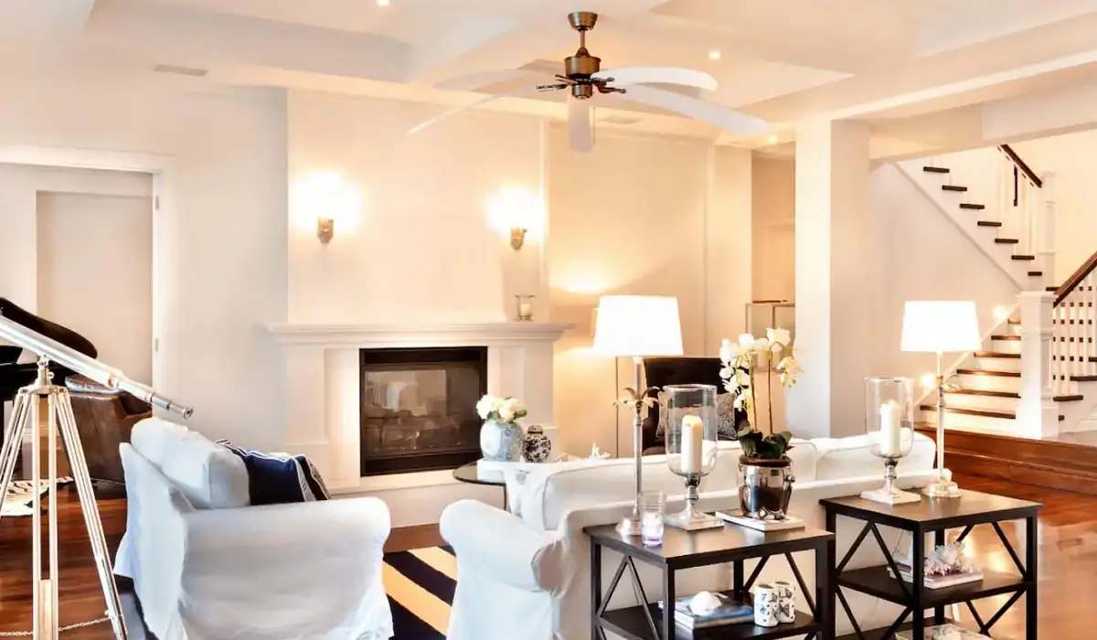 White ceiling fan in a classic interior